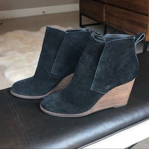 Lucky Brand black leather wedge booties